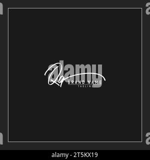luxury initial QQ logo initials signature handwriting monogram isolated on black background Stock Vector