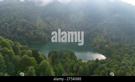 Artvin black lake. Türkiye famous tourist places. national park. Borcka karagol. Aerial view Stock Photo
