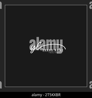 luxury initial YL logo initials signature handwriting monogram isolated on black background Stock Vector