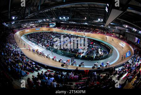 Saint Quentin En Yvelines, France. 21st Oct, 2018. Picture by Alex Whitehead/SWpix.com - 21/10/2018 - Cycling - Tissot UCI Track Cycling World Cup - Velodrome de Saint-Quentin-en-Yvelines, France - A General View (GV). FILE PICTURE: A general interior view of the Vélodrome National de Saint-Quentin-en-Yvelines in Montigny-le-Bretonneux, France. The host venue for the Track Cycling and Para-track Cycling events at the 2024 Paris Olympics and Paralympics. Credit: SWpix/Alamy Live News Stock Photo