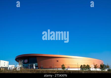 Saint Quentin En Yvelines, France. 21st Oct, 2018. Picture by Alex Whitehead/SWpix.com - 21/10/2018 - Cycling - Tissot UCI Track Cycling World Cup - Velodrome de Saint-Quentin-en-Yvelines, France - A General View (GV). FILE PICTURE: A general exterior view of the Vélodrome National de Saint-Quentin-en-Yvelines in Montigny-le-Bretonneux, France. The host venue for the Track Cycling and Para-track Cycling events at the 2024 Paris Olympics and Paralympics. Credit: SWpix/Alamy Live News Stock Photo