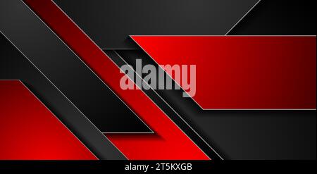 Contrast red black paper tech geometric background. Vector design Stock Vector