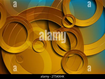 Golden and blue glossy circles abstract tech modern background. Vector design Stock Vector