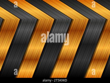 Golden and black glossy textural arrows abstract technology background. Vector digital art design Stock Vector