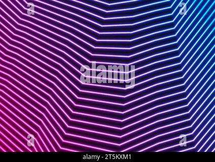 Blue purple tech geometric refracted neon lines abstract background. Vector design Stock Vector