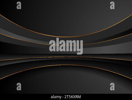 Black waves and golden lines abstract technology background. Vector illustration Stock Vector