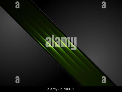 Abstract black corporate background with green glowing neon lines. Technology vector design Stock Vector