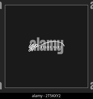 luxury initial YP logo initials signature handwriting monogram isolated on black background Stock Vector