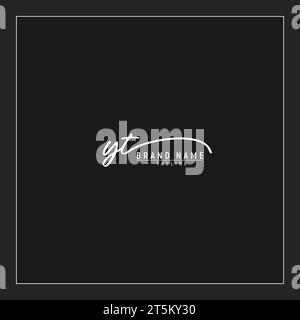 luxury initial YT logo initials signature handwriting monogram isolated on black background Stock Vector