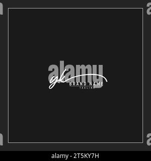 luxury initial YK logo initials signature handwriting monogram isolated on black background Stock Vector
