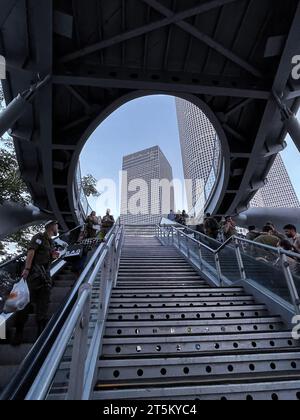 The Three Azrieli skyscrapers of Tel-Aviv seen from a nearby Bridge ...