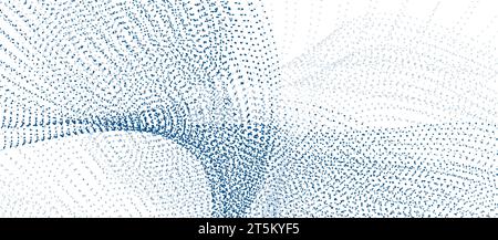 Sci-fi abstract blue background with dotted curved wavy lines. Technology sci-fi vector design Stock Vector