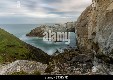 Iconic sea stacks in Rhoscolyn, Wales. Stock Photo