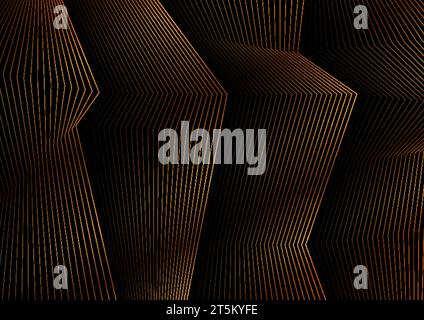 Black abstract background with golden curved lines pattern. Geometric vector illustration Stock Vector