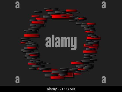 Abstract black red circle made of rectangles technology vector background Stock Vector