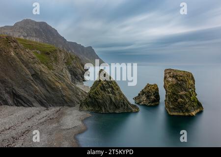 Trefor Sea Stacks on the coast of Llyn Peninsula, North Wales. Stock Photo