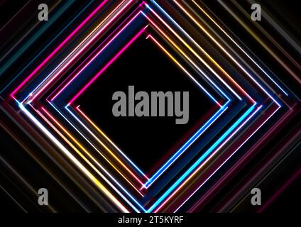 Abstract glowing neon colorful squares tech background. Vector luminous ...