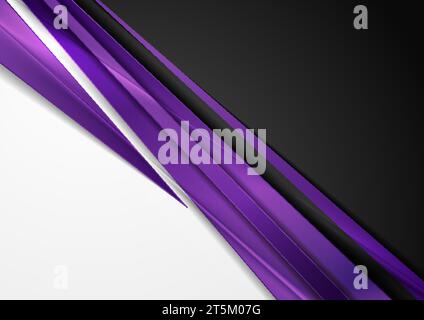 Black and white abstract background with glossy violet stripes. Vector corporate design Stock Vector