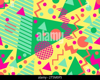 Geometric seamless pattern with memphis elements in 80s style. Colorful geometric pattern. Design of promotional products, wrapping paper and printing Stock Vector