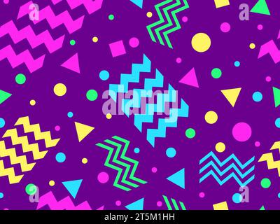 Geometric seamless pattern with memphis elements in 80s style. Colorful geometric pattern. Design of promotional products, wrapping paper and printing Stock Vector
