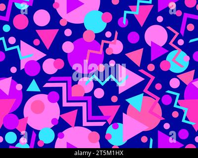 Memphis seamless pattern with geometric shapes in 80s and 90s style. Geometric shapes of different shapes and colors. Design of promotional products, Stock Vector