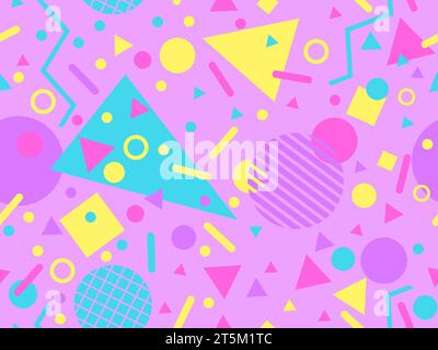 Geometric seamless pattern with memphis elements in 80s style. Colorful geometric pattern. Design of promotional products, wrapping paper and printing Stock Vector