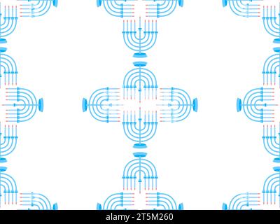 Hanukkah seamless pattern with Menorah with nine candles on white background. Lighted Hanukkah candles. Design of greeting cards, banners and promotio Stock Vector