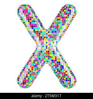 Mosaic font, letter X from vivid mosaic pieces. 3D rendering isolated on white background Stock Photo