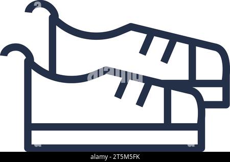 Linear icon of pair of sneakers with laces. Casual clothes and shoes. Wardrobe item to create modern fashionable look. Simple dark grey vector symbol Stock Vector