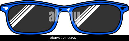 Colored stroked rectangular summer sunglasses. Eye protection modern accessory. Health and vision protection. Cartoon colorful vector isolated on whit Stock Vector