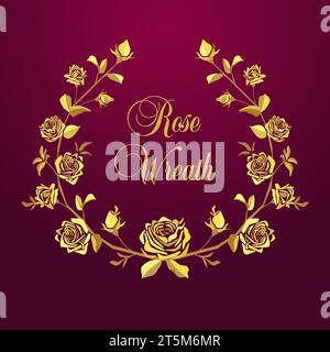 Awards logo design. Floral award symbol, golden icon. Round wreath with vintage roses. Decorative ornament. Isolated sign with flowers and leaves. Stock Vector