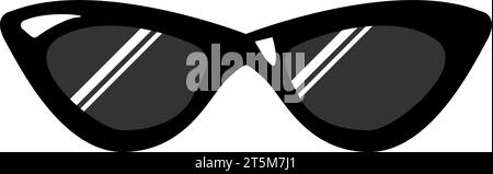 Elongated cat eye glasses. Health and vision protection. Eye protection accessory. Cartoon monochrome black and white vector isolated on white backgro Stock Vector