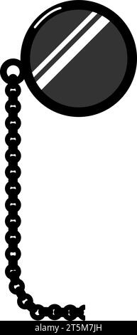 Round monocle on decorative chain. Health and vision protection. Eye protection accessory. Cartoon monochrome black and white vector isolated on white Stock Vector