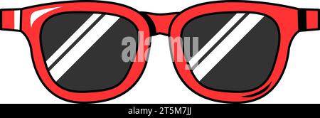 Colored stroked Red female glasses lady boss. Eye protection modern accessory. Health and vision protection. Cartoon colorful vector isolated on white Stock Vector