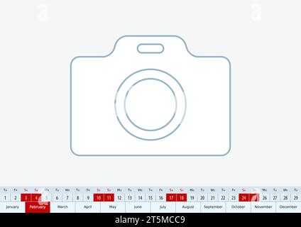 February 2024 for desk calendar, one line vector template calendar in English. Stock Vector