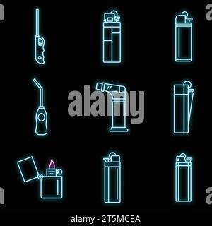 Bridges construction icons set. Outline set of bridges construction vector icons neon color on black Stock Vector