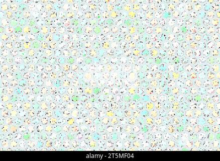 Hexagon pattern with light colored background with a thin blue and striped border. Interior of cells with abstract figures that blend with the border Stock Photo