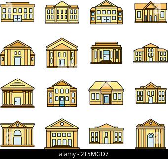 City courthouse icons set. Outline set of city courthouse vector icons thin line color flat on white Stock Vector