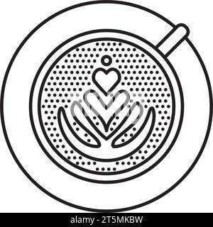 Cup of coffee with froth art top view vector line icon for National Latte Day on February 11 Stock Vector