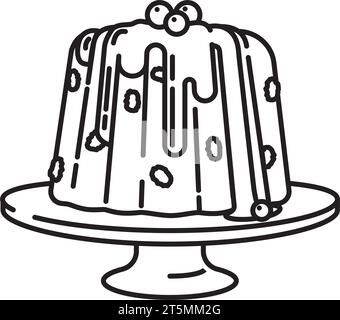 Traditional English cake with vanilla topping vector line icon for Plumpudding Day on February 12 Stock Vector