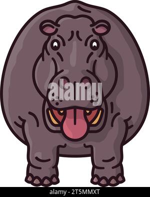 Hippopotamus cartoon character frontal view isolated vector illustration for Hippo Day on February 15 Stock Vector