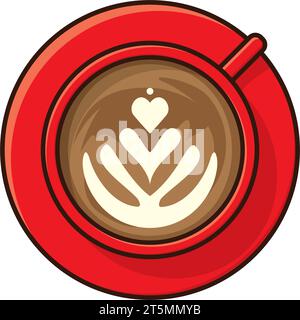 Red cup of coffee with froth art top view isolated vector illustration for National, Latte Day on February 11 Stock Vector