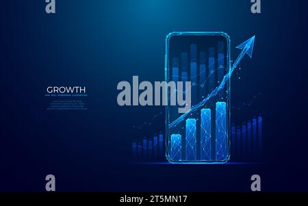 Abstract mobile phone and growth chart on smartphone screen. Trading Stock Vector