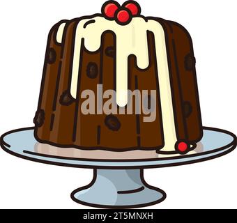 Traditional English cake with vanilla topping vector illustration on reflecting stand for Plumpudding Day on February 12 Stock Vector