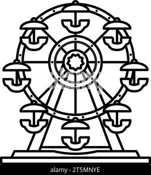 Illuminated fun fair ride vector line icon for Ferris Wheel Day on February 14 Stock Vector