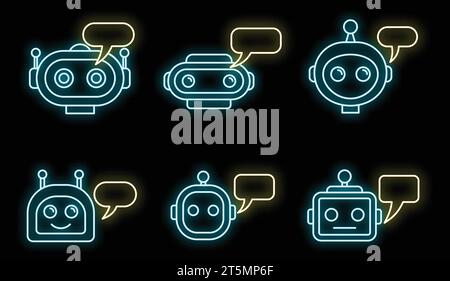 Chatbot ai icons set. Outline set of chatbot ai vector icons neon color on black Stock Vector