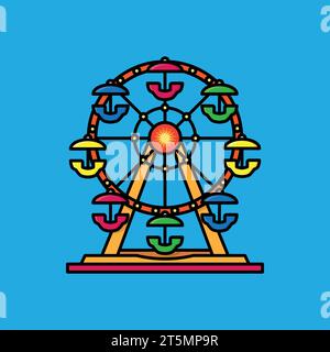 Colorful illuminated fun fair ride vector illustration for Ferris Wheel Day on February 14 Stock Vector