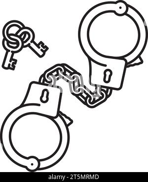 Pair of handcuffs and keys vector line icon for handcuff Day on February 20 Stock Vector