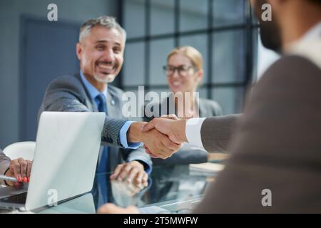 Multicultural professionals project managers group negotiating in boardroom at meeting. Stock Photo