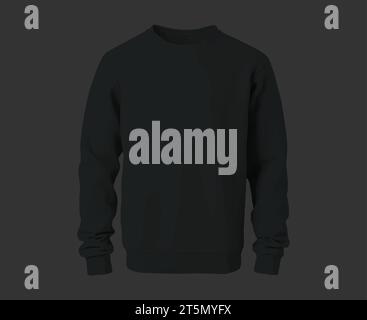 Sweatshirt black mockup, Hoodie sleeve template, Front view shirt mock up, Store designe hoodie clothes, Editable shop style Stock Vector
